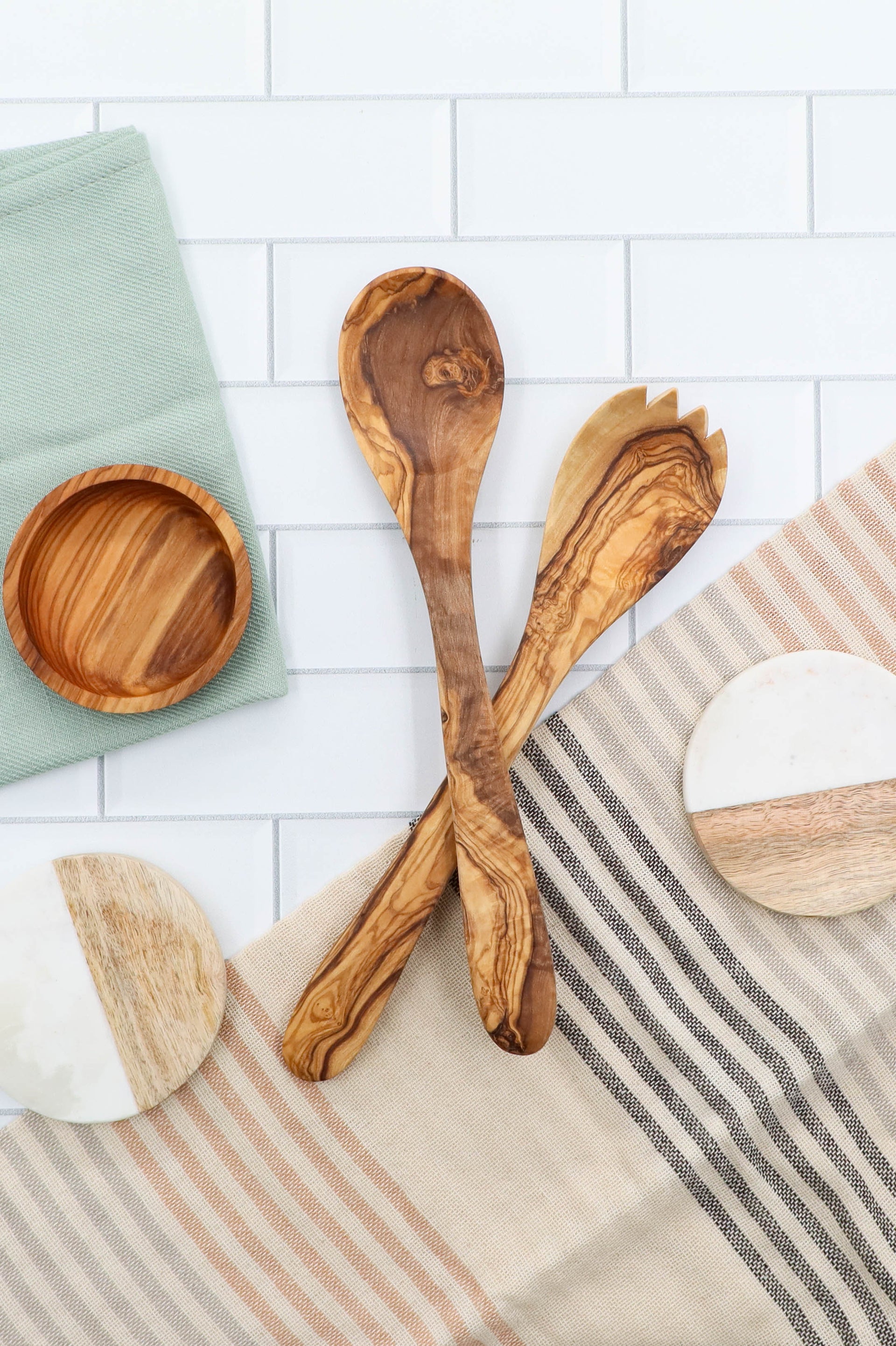 LARGE OLIVE WOOD SALAD SERVERS