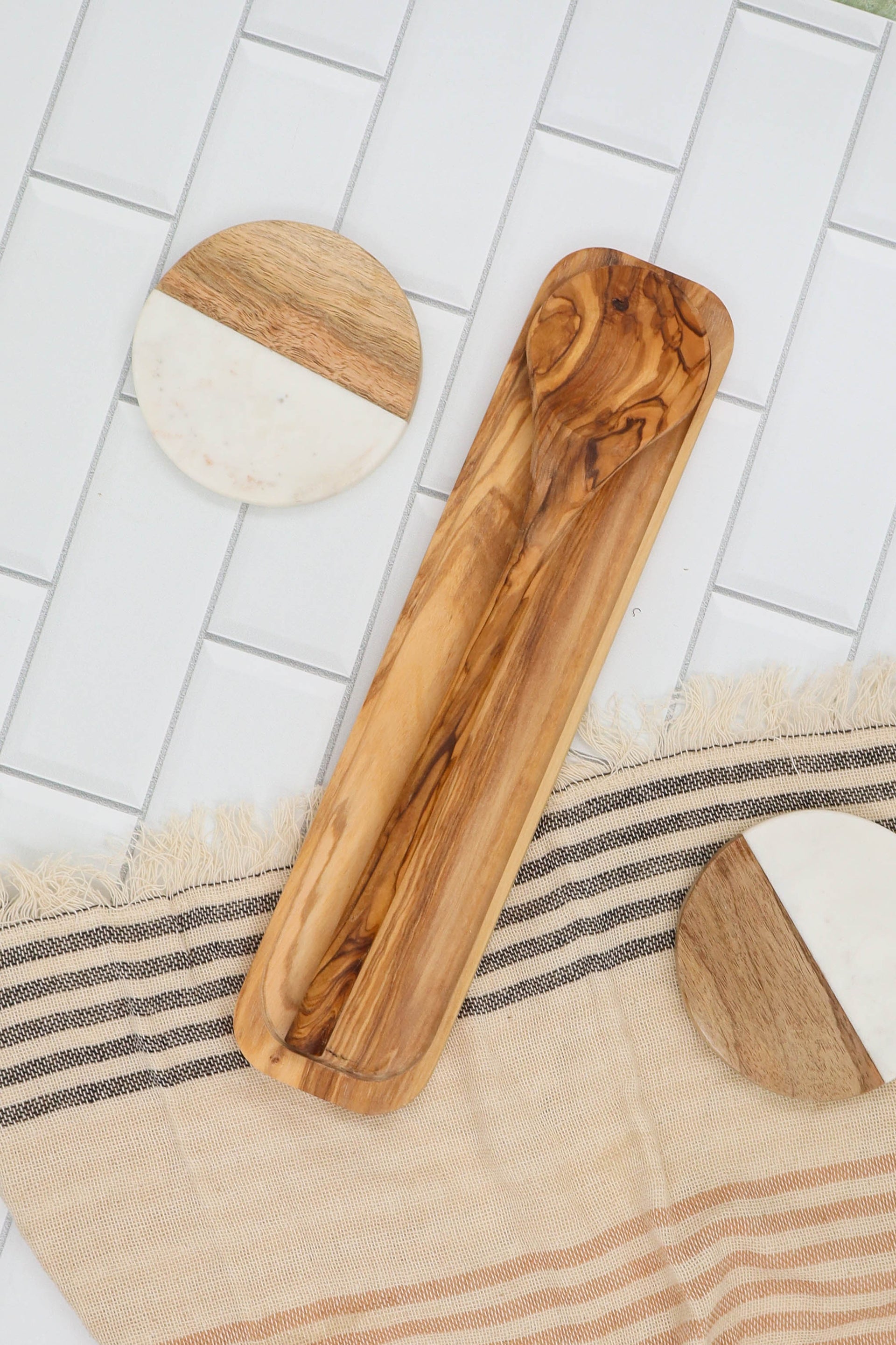 OLIVE WOOD SPOON & SPOON REST GIFT SET