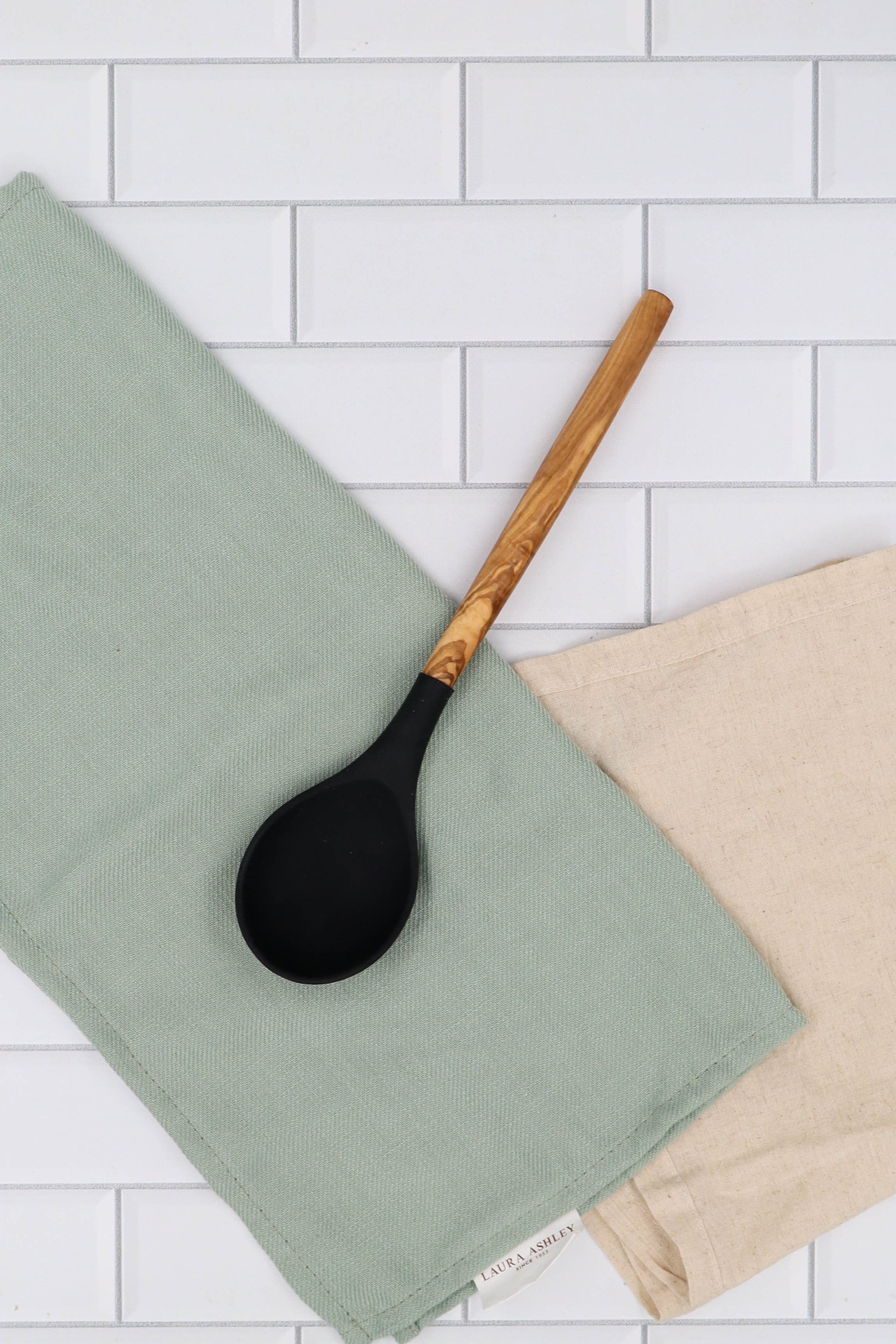 12" SILICONE ROUND SPOON WITH OLIVE WOOD HANDLE
