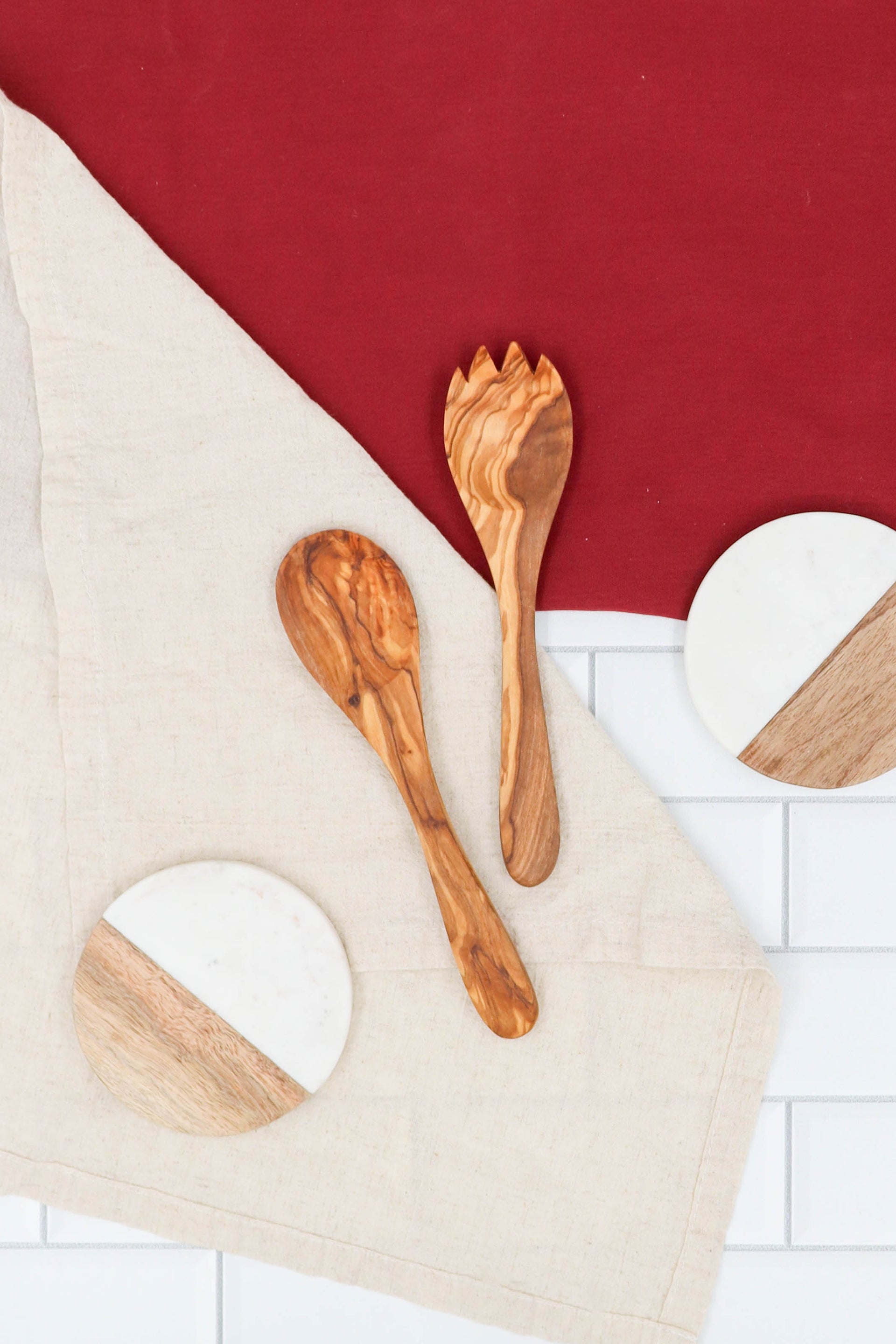 SMALL OLIVE WOOD SALAD SERVERS