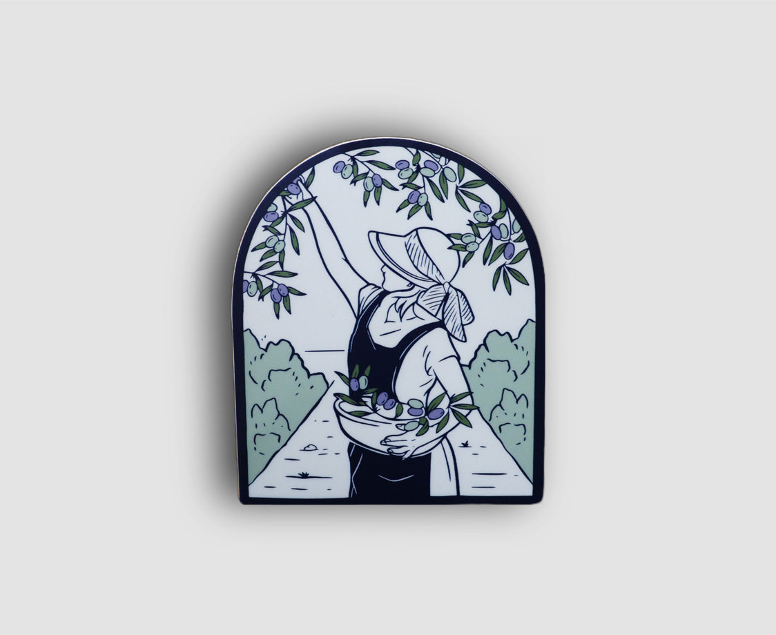 LADY PICKING OLIVES STICKER