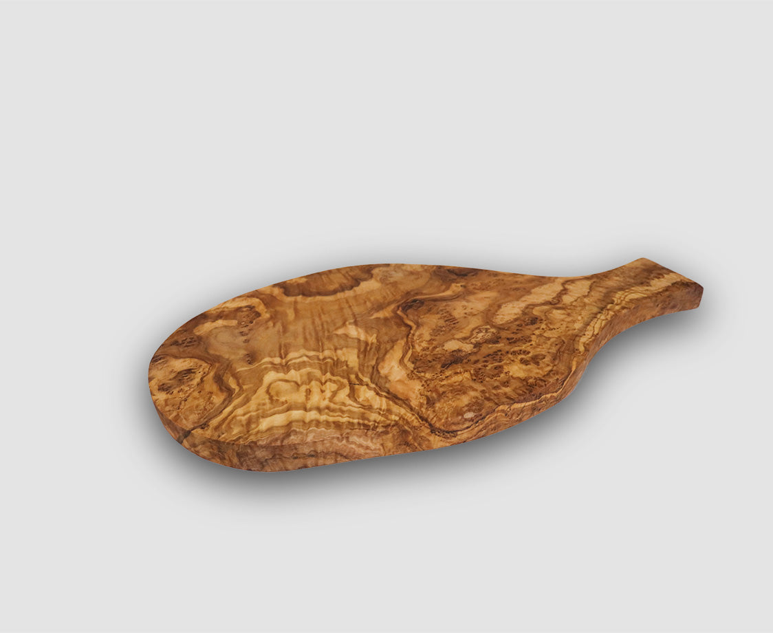 16.5" OLIVE WOOD CUTTING BOARD WITH HANDLE