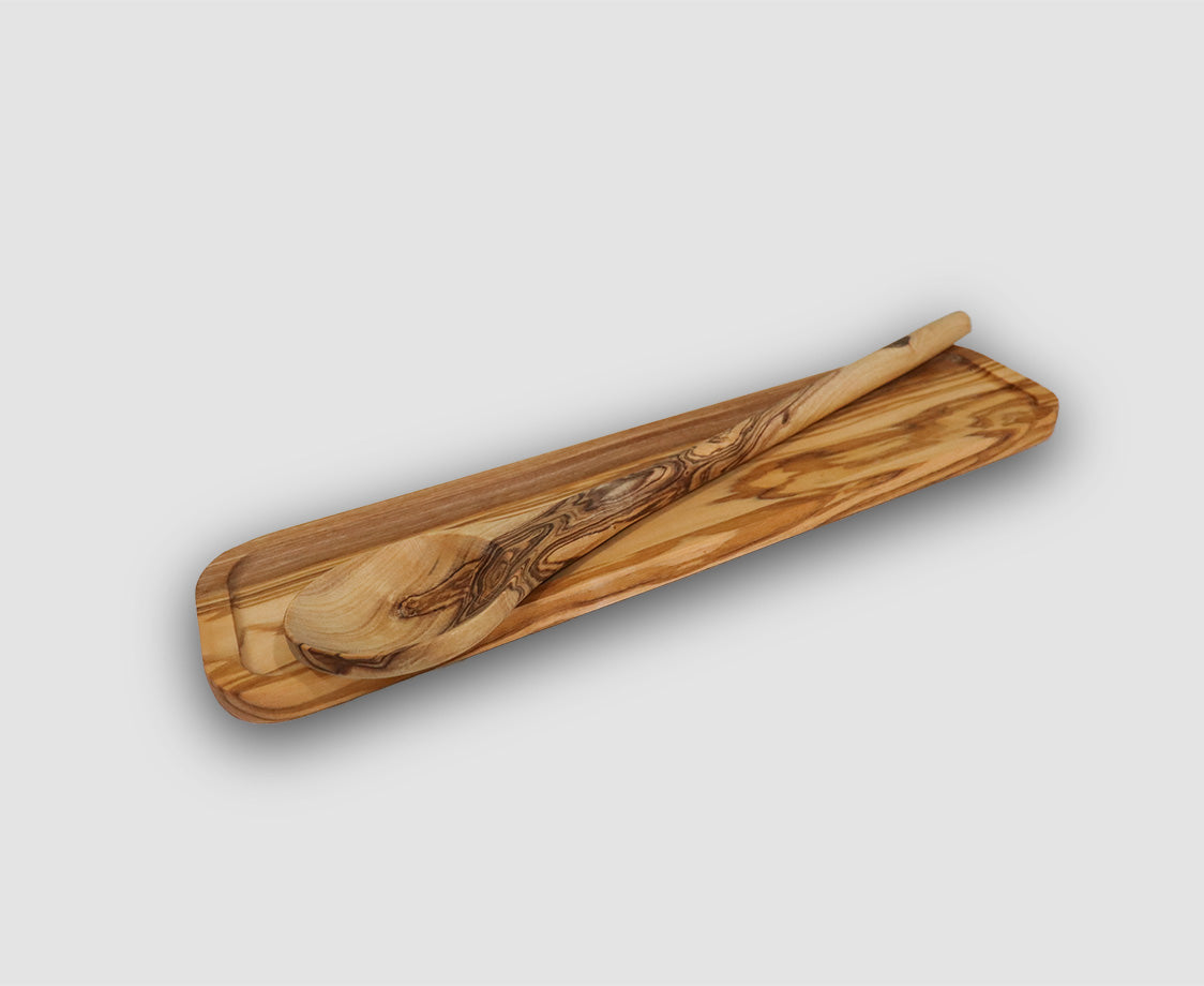 OLIVE WOOD SPOON & SPOON REST GIFT SET