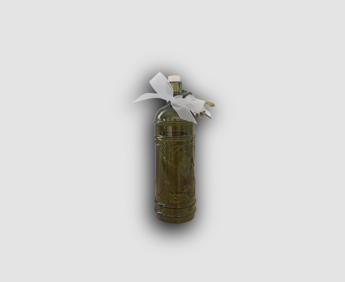 VINTAGE GREEN OLIVE LEAF GLASS BOTTLE