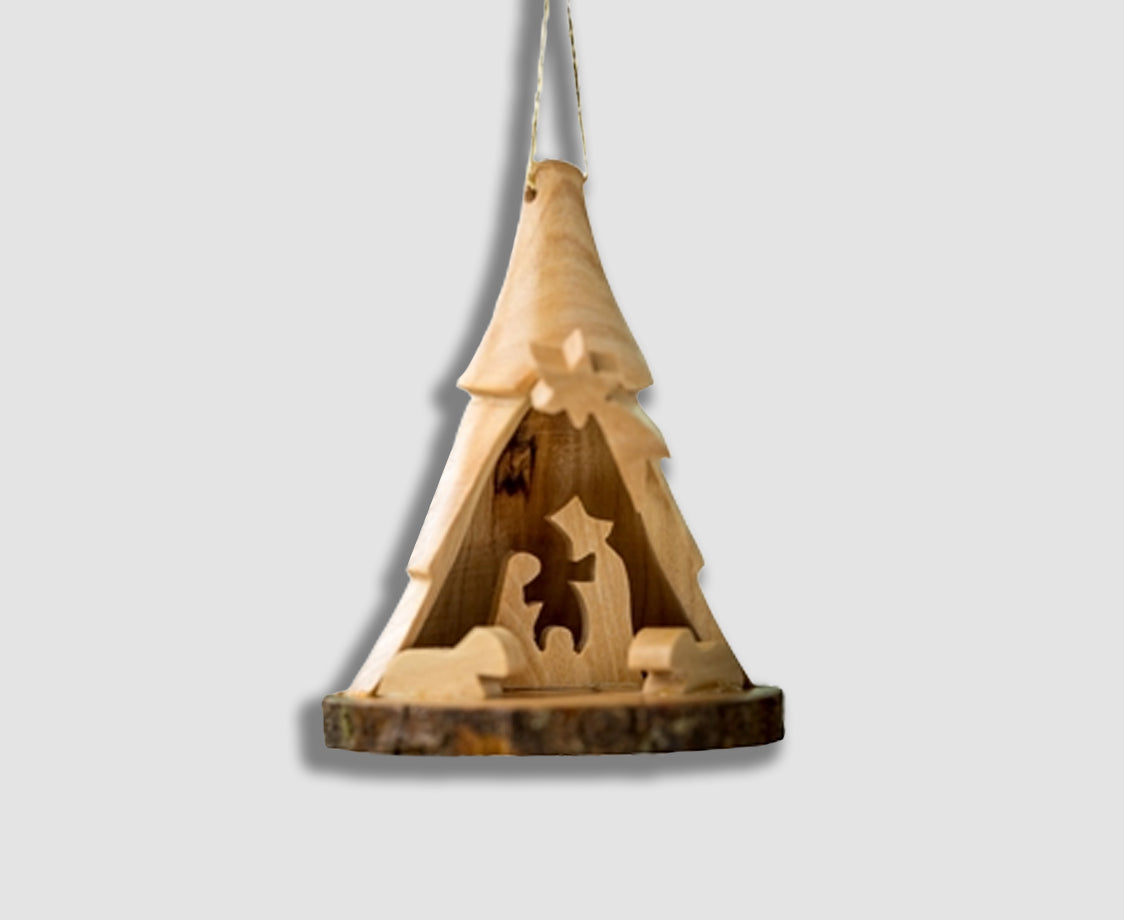 BARK 3D TREE WITH NATIVITY ORNAMENT