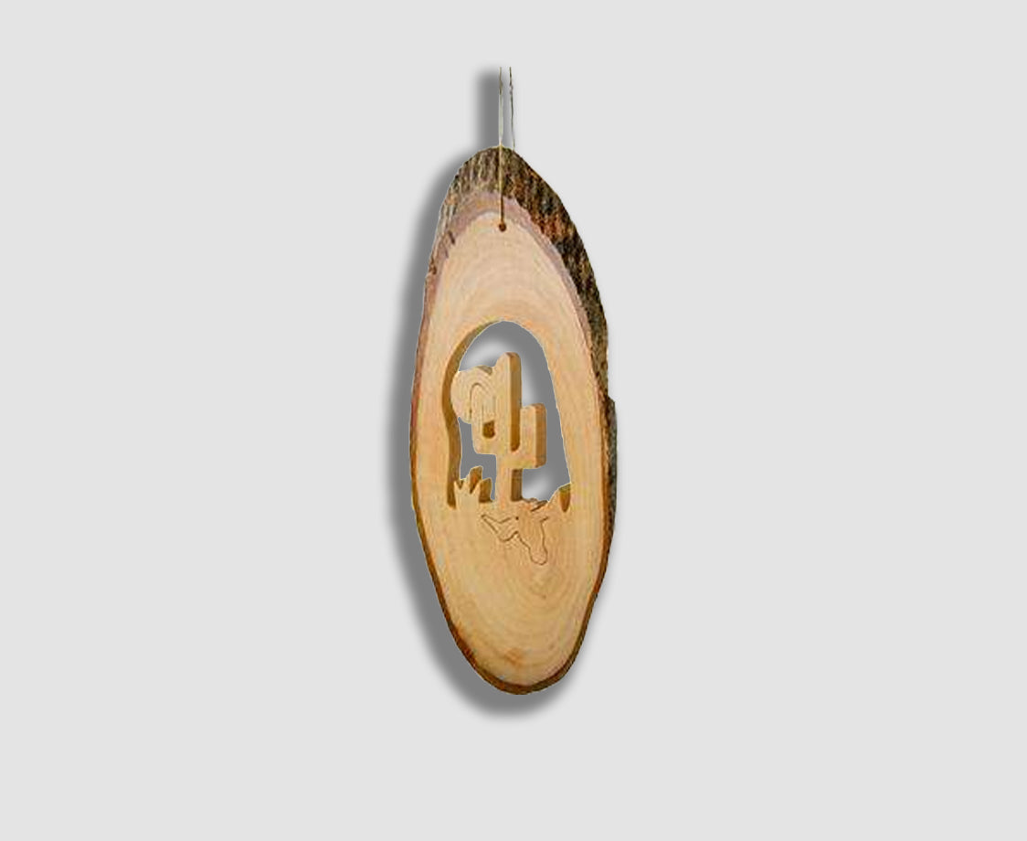 BARK SLICE CACTUS AND COW SKULL ORNAMENT