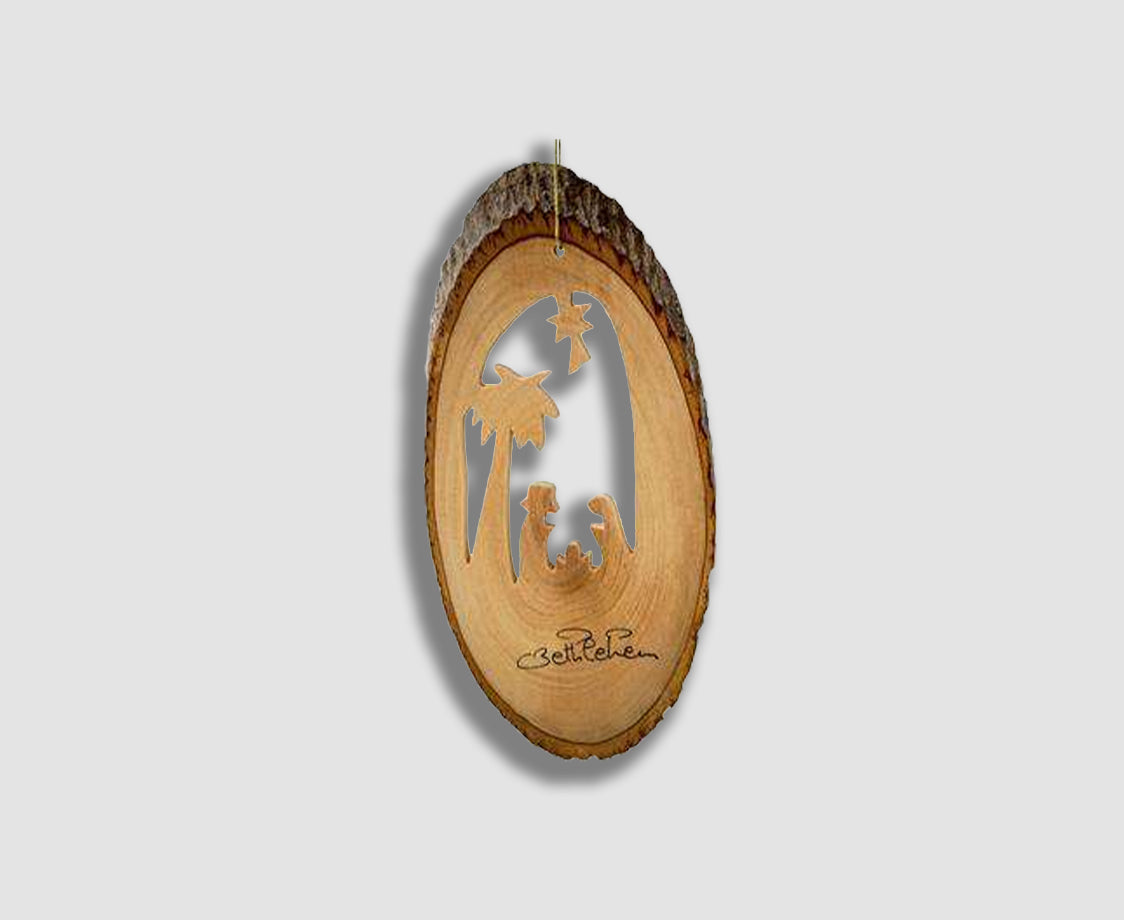 BARK SLICE NATIVITY WITH PALM ORNAMENT