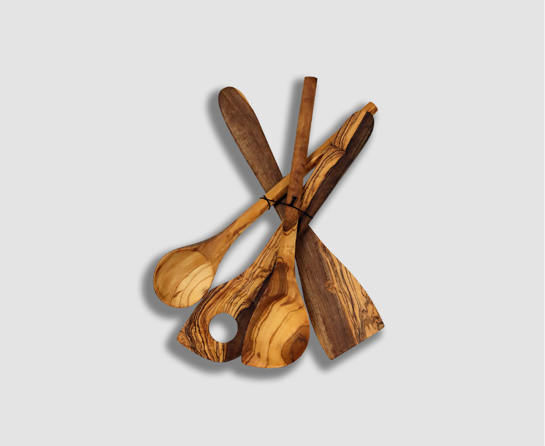 GIFT SET OF 4 OLIVE WOOD COOKING SPOONS
