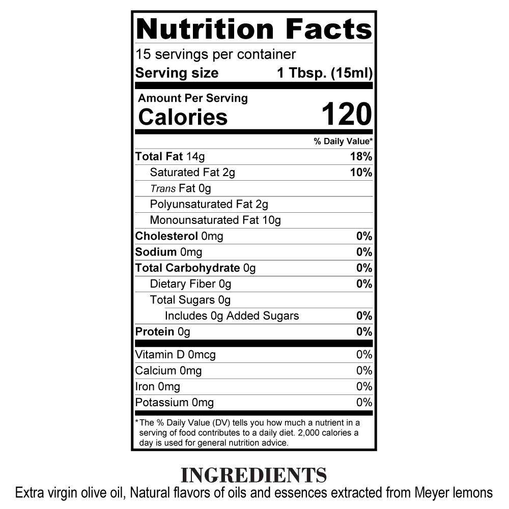 Nutrition Facts Meyer Lemon Olive Oil