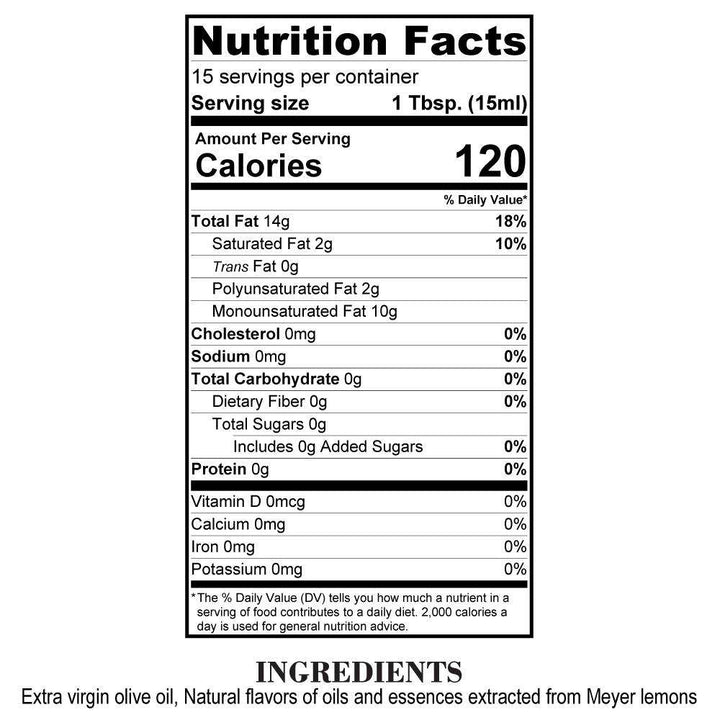 Nutrition Facts Meyer Lemon Olive Oil